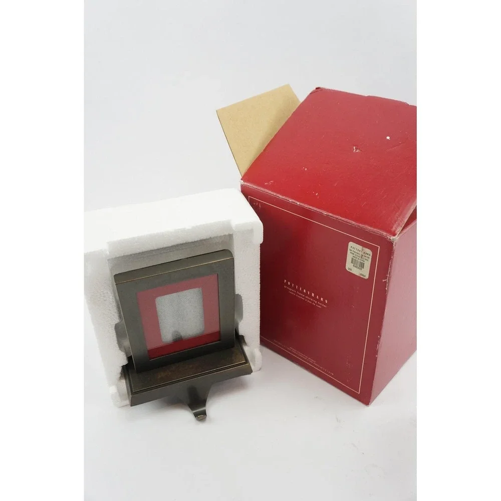 VGC W/ Box Pottery Barn Grosgrain Picture Frame Stocking Holder Stand Short Hook